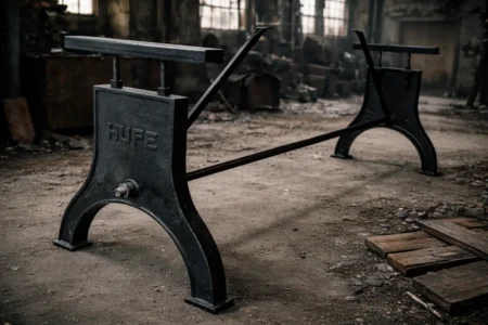 Gietijzeren tafelonderstel Hupe – stangen op maat -in hoogte verstelbaar